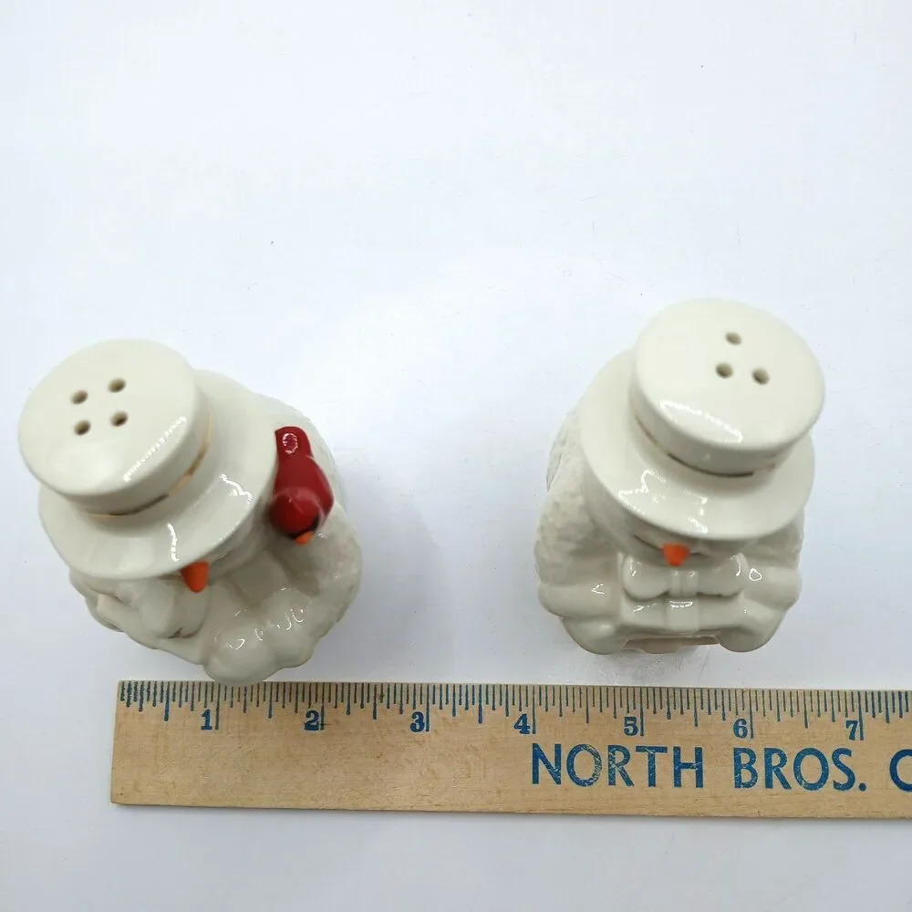LENOX Porcelain Snowman Cardinal Bird Salt & Pepper Set Happy Holly Days NIB